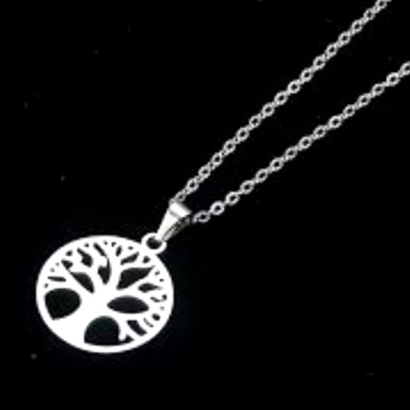 Polished Stainless Steel Tree of Life Pendant Necklace - Picture 5 of 7